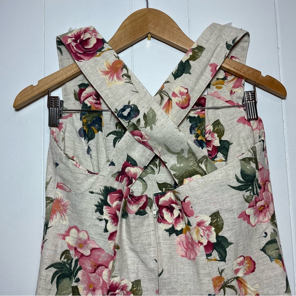 Vintage Linen Maxi Dress Daisy of California Floral XS/S Cottagecore USA Made - Picture 6 of 13